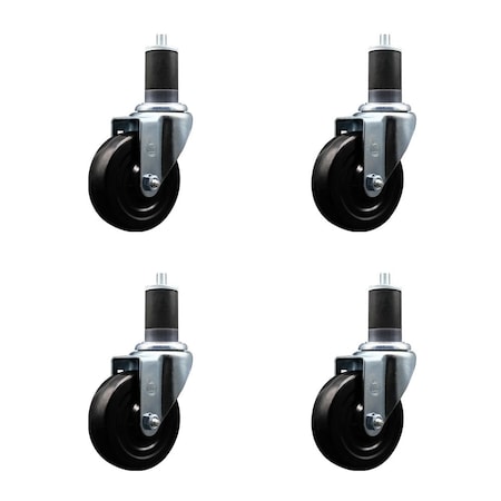 Service Caster 4'' Soft Rubber Swivel 1-5/8'' Expanding Stem Caster Set with Brake, 4PK SCC-EX20S414-SRS-TLB-158-4